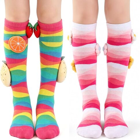 2 Pairs Crazy Socks for Girls Funny Silly Knee High Socks Novelty Kids 3D Sock Gift for Girls in Kuwait