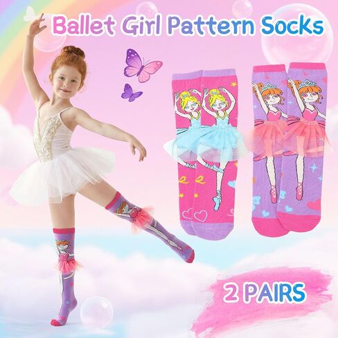 2 Pairs Crazy Socks for Girls Funny Silly Knee High Socks Novelty Kids 3D Sock Gift for Girls in Kuwait