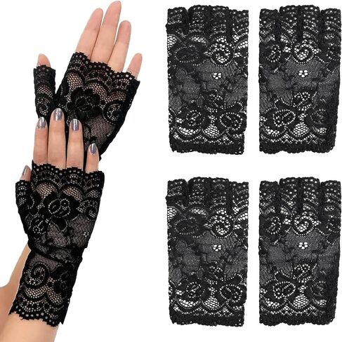 Black Lace Fingerless Gloves for Women 2 Pairs Formal Evening Wear Wedding Accessories Adult Use Only in Saudi Arabia