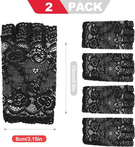 Black Lace Fingerless Gloves for Women 2 Pairs Formal Evening Wear Wedding Accessories Adult Use Only in Saudi Arabia