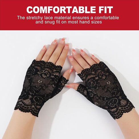 Black Lace Fingerless Gloves for Women 2 Pairs Formal Evening Wear Wedding Accessories Adult Use Only in Saudi Arabia
