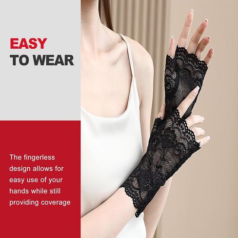 Black Lace Fingerless Gloves for Women 2 Pairs Formal Evening Wear Wedding Accessories Adult Use Only in Saudi Arabia