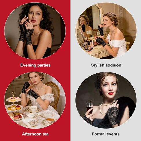 Black Lace Fingerless Gloves for Women 2 Pairs Formal Evening Wear Wedding Accessories Adult Use Only in Saudi Arabia