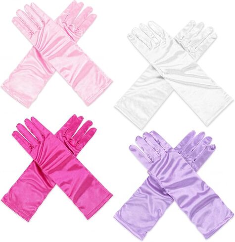 AUHOKY 4 Pairs Princess Gloves for Girls Kids Toddler Dress up Long Satin Gloves for Tea Party Wedding Formal Pageant Age3-8 in Saudi Arabia