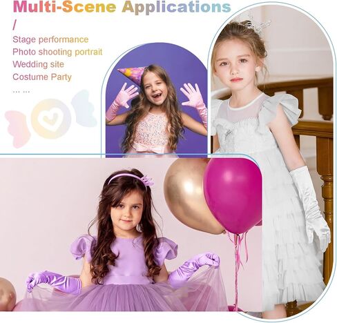 AUHOKY 4 Pairs Princess Gloves for Girls Kids Toddler Dress up Long Satin Gloves for Tea Party Wedding Formal Pageant Age3-8 in Saudi Arabia