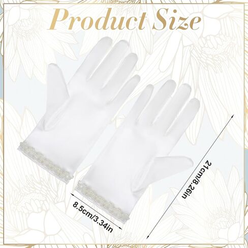 White Satin Gloves Women, Wrist Length Pearl Gloves for Women, Vintage Elegant Short Satin Glove for Girls Tea Party Opera Dinner Wedding for 1920s Fashion in Kuwait