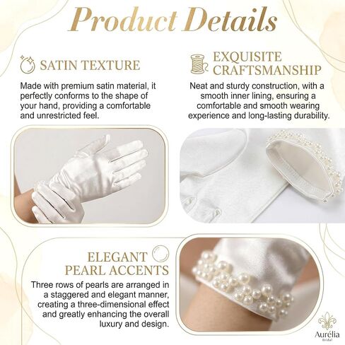 White Satin Gloves Women, Wrist Length Pearl Gloves for Women, Vintage Elegant Short Satin Glove for Girls Tea Party Opera Dinner Wedding for 1920s Fashion in Kuwait