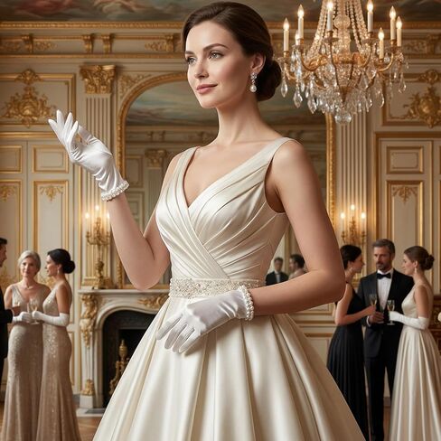 White Satin Gloves Women, Wrist Length Pearl Gloves for Women, Vintage Elegant Short Satin Glove for Girls Tea Party Opera Dinner Wedding for 1920s Fashion in Kuwait