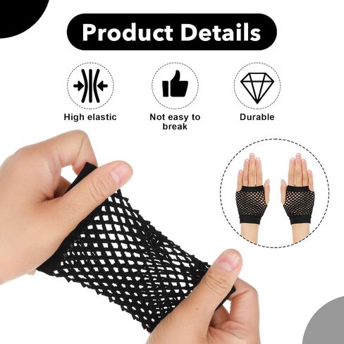 6 Pairs Short Kids Fishnet Gloves Fingerless for Women Girls - Black Fingerless Gloves for 80s 90s Halloween Party (Black) in Saudi Arabia
