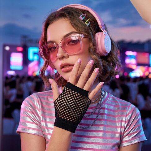 6 Pairs Short Kids Fishnet Gloves Fingerless for Women Girls - Black Fingerless Gloves for 80s 90s Halloween Party (Black) in Saudi Arabia