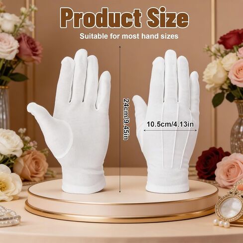 White Gloves Men - White Cotton Gloves Breathable Jewelry Glove for Wedding Formal Dinner Costume Halloween Funeral Tuxedo Party in Kuwait