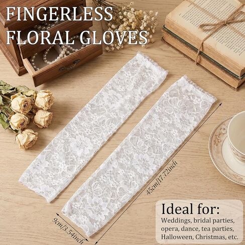White Lace Gloves Long Fingerless Lace Gloves for Women Elbow Length Floral White Fingerless Glove for Wedding Dance Tea Party Opera Costume Accessories in Kuwait