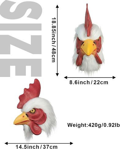 Rooster Latex Mask for Adults, Funny Chicken Head Mask Realistic Animal Head Mask with Clear Visibility for Halloween Cosplay Costume Party Masquerade Props in Saudi Arabia
