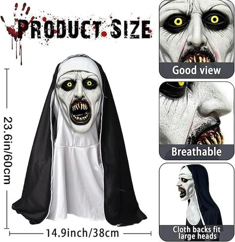 Nun Scary Mask,2026 Halloween Mask,Scary Full Head Nun Mask,Creepy Nun Costume for Cosplay in Saudi Arabia