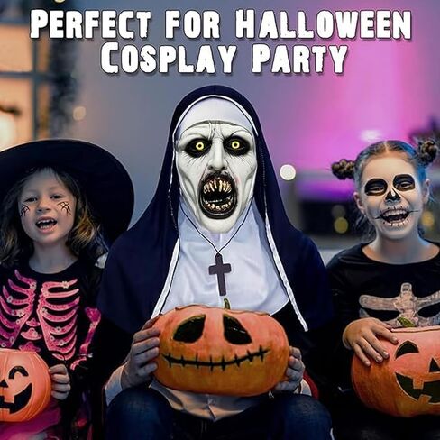 Nun Scary Mask,2026 Halloween Mask,Scary Full Head Nun Mask,Creepy Nun Costume for Cosplay in Saudi Arabia