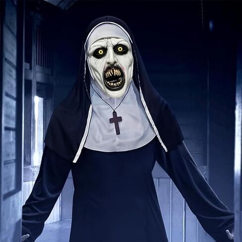 Nun Scary Mask,2026 Halloween Mask,Scary Full Head Nun Mask,Creepy Nun Costume for Cosplay in Saudi Arabia