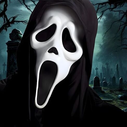 Vergissm Halloween Scream Mask Scary Latex Mask Ghostface Mask Full Head Skull Scream Design Ghost Masque for Horror Cosplay Costume Props Movie Inspired Horror Mask for Party Decoration in Saudi Arabia
