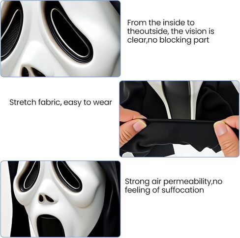 Vergissm Halloween Scream Mask Scary Latex Mask Ghostface Mask Full Head Skull Scream Design Ghost Masque for Horror Cosplay Costume Props Movie Inspired Horror Mask for Party Decoration in Saudi Arabia