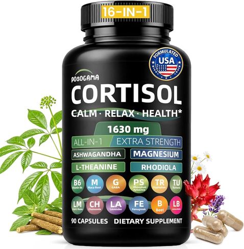 Cortisol Supplements for Women and Men, High Cortisol Reducer with 500mg Ashwagandha, Magnesium, Rhodiola, & L-Theanine-Supports Cortisol Calm, Sleep & Stress Relief–90 Ct in Saudi Arabia