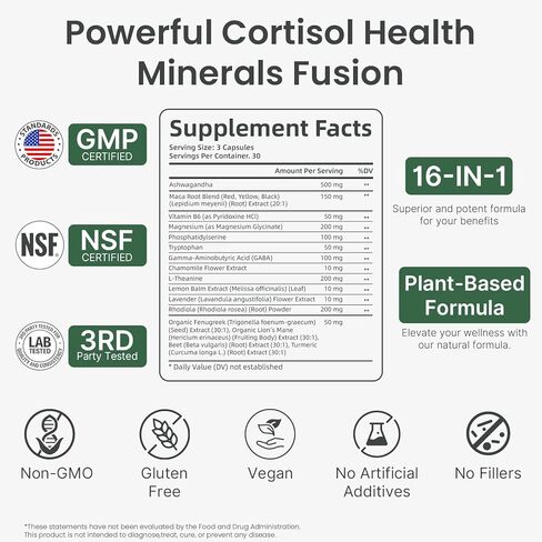 Cortisol Supplements for Women and Men, High Cortisol Reducer with 500mg Ashwagandha, Magnesium, Rhodiola, & L-Theanine-Supports Cortisol Calm, Sleep & Stress Relief–90 Ct in Saudi Arabia