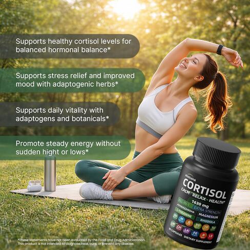 Cortisol Supplements for Women and Men, High Cortisol Reducer with 500mg Ashwagandha, Magnesium, Rhodiola, & L-Theanine-Supports Cortisol Calm, Sleep & Stress Relief–90 Ct in Saudi Arabia