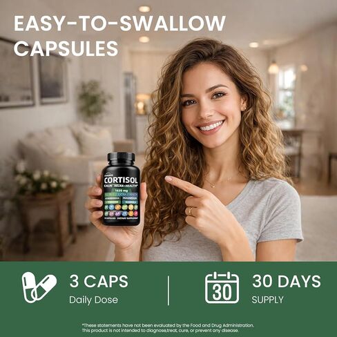 Cortisol Supplements for Women and Men, High Cortisol Reducer with 500mg Ashwagandha, Magnesium, Rhodiola, & L-Theanine-Supports Cortisol Calm, Sleep & Stress Relief–90 Ct in Saudi Arabia