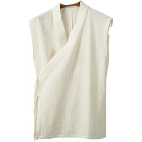 Summer Chinese Traditional Clothing Hanfu Vest Men Linen Cotton Sleeveless Top Men's Tang Suit Kimono Cardigan White S in Saudi Arabia