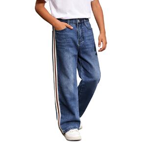Haloumoning Boys Baggy Jeans Kids Wide Leg Elastic Waist Denim Pants Loose Fit Vintage Casual Trousers with Pockets in Kuwait