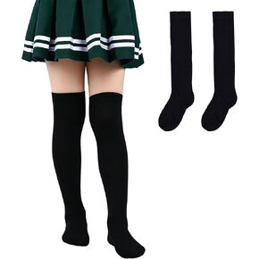 XuoAz Kids Girls Knee High Socks Unisex School Uniform Dress Socks Seamless White Long Tube Stocking 2 Pairs in Kuwait