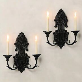 Black Metal Candle Holder Gothic Wall Decor Style Candle Sconces Set of 2, for Taper & Pillar Candle（not Contain Candles） in Saudi Arabia