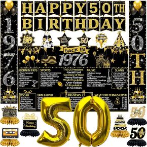 Black and Gold Birthday Decorations Kit for Men and Women, Happy Birthday Banner, Backdrop, Porch Sign, 6 Pcs Honeycomb Centerpieces, 6Pcs Hanging Swirls, Party Supplies (Black Gold For All Ages) in Saudi Arabia