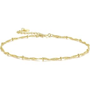 14K Gold Anklets for Women Gold Ankle Bracelets for Women Beaded Anklet for Womens Ankle Bracelet Water Wave-Inspired Design with Beads Twisted Anklets for Womens 9.4'' to 11'' in Saudi Arabia
