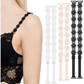 3 Pairs Women's Bra Straps Lace Flower, Elastic Adjustable Underwear Strap Replacement Shoulder Non-Slip Lingerie Straps for Women Girls(White, Beige, Black) in Kuwait