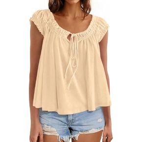 Womens Summer Babydoll Flowy Tank Tops Tie Front Ruffle Cap Sleeve Blouses Cute Going Out Dressy Shirts in Kuwait