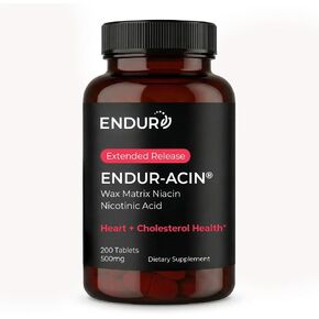 ENDUR-ACIN - Niacin B3 - ER (Extended Release) 500 mg - Nicotinic Acid - Healthy Heart & Cholesterol Balance Supplement - Low-Flush High-Potency Niacin with 4–8 HR Timed-Release Matrix - 200 Tablets in Saudi Arabia