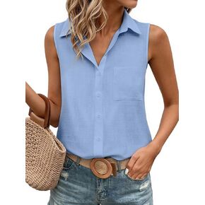 JEKAOYI Womens Sleeveless Casual Button Down Shirts Cotton Blouses Button Up Collared Tank Tops Summer 2026 in Saudi Arabia