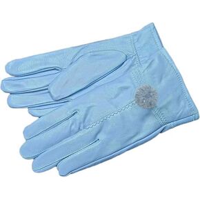 2019 Women Leather Gloves Winter Warm Real Lambskin Lined Driving Gloves (#0-light Blue With Poms) in Saudi Arabia