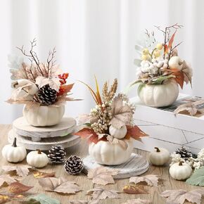 3 Pcs 9 Inch Fall Artificial Pumpkins Fake Pumpkin Centerpiece Decor Cozy Maple Leaves Styles Farmhouse Neutral Fall Decor Autumn Rustic Thanksgiving Fall Decoration for Home Indoor Outdoor in Saudi Arabia