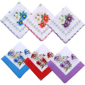 6 Pcs Vintage Handkerchiefs, 11.8" Floral Handkerchief Cotton Handkerchiefs Women Tea Party Handkerchief with Wavy Edge for Gifting, Weddings, Home Decor in Kuwait
