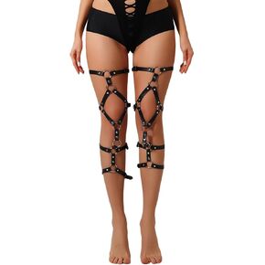 2PC Women’s Adjustable Faux Leather Leg Harness, Gothic Punk Thigh Garter Belt with Metal Rings, Multi-Strap Leg Accessory for Festivals, Raves, Cosplay, Halloween，and Clubwear in Saudi Arabia