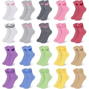 20 Pairs Kids Girls Crew Athletic Socks with Stripes Heart Cute Cotton Socks for Girls 3-12 Years in Saudi Arabia