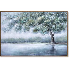 Eonzeun 32x32 Inch Square Hand Painted Abstract Landscape Oil Painting, Large Framed Textured Canvas Wall Art, Modern Neutral Decor for Living Room Bedroom in Saudi Arabia