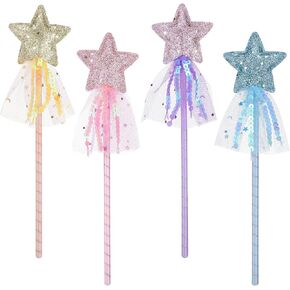 4 Pack Princess Star Wand Glitter Fairy Wand Princess Wands Stick Dress-up Wands Costume Party Favors Gifts for Women Christmas Halloween Birthday Play Show Prom in Kuwait