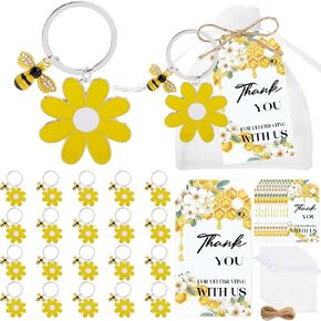 20 Set A Little Honey Is On The Way Baby Shower Favors - Bee Baby Shower Decorations Keychains, Bee Sunflower Keychains Bulk with Thank You Tags, Honey Gender Reveal & Birthday Gift for Guests in Saudi Arabia