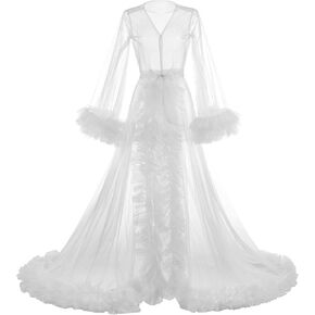 ruthyuexin Elegant Long Tulle Jacket with Ruffle Edge and Bell Sleeves Perfect for Wedding Photo Shoot in Saudi Arabia