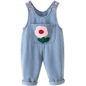 DINGDONG'S CLOSET Baby Toddler Kid Girl Denim Flower Pocket Overalls Suspenders in Saudi Arabia