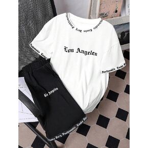 Boys' fashionable and handsome street letter printed T-shirt shorts set, with unique design and comfortable fabric in Kuwait