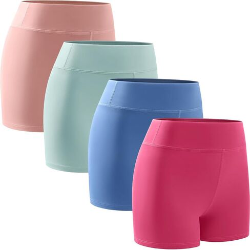 Femdouce 4 Pack Girls Athletic Shorts High Waisted Yoga Short Soft Comfortable for Dance Workout Bike Gymnastics Size 5-16 in Saudi Arabia