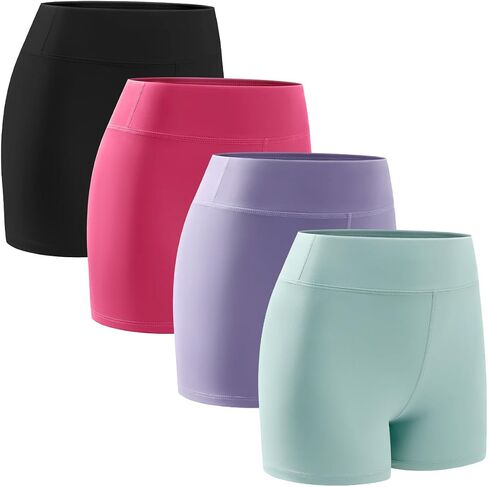 Femdouce 4 Pack Girls Athletic Shorts High Waisted Yoga Short Soft Comfortable for Dance Workout Bike Gymnastics Size 5-16 in Saudi Arabia