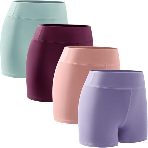 Femdouce 4 Pack Girls Athletic Shorts High Waisted Yoga Short Soft Comfortable for Dance Workout Bike Gymnastics Size 5-16 in Saudi Arabia